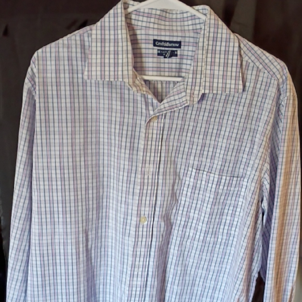 Croft & Barrow Men's White and Blue Striped Shirt